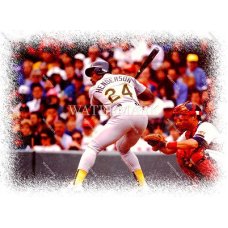 RT67 Rickey Henderson athletics crouch hitting Baseball Photo