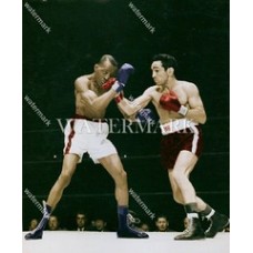 BN447 Willie Pep with the right hook on Sandy Saddler Colorized Photo
