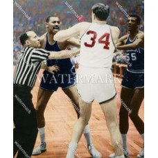 BN449 Wilt Chamberlain Warrios Playoff Game Fight against Clyde Lovellette Celtics  Colorized Photo