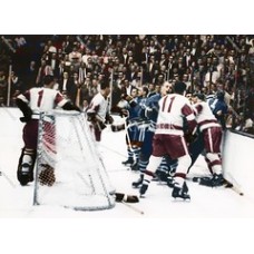 CM275 Bobby Hull Blackhawks Gordie Howe Detroit Red Wings fight 1961 Colorized Photo