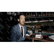  DF872 Vin Scully At Ebbets Field Lucky Strike  & Schaefer Ad Colorized Photo