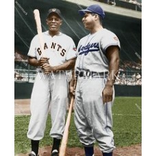  DF877 Willie Mays Giants  & Roy Campanella Dodgers PreGame Colorized Photo