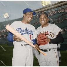  DI541 Wiilie Mays  & Willie Davis Giants Dodgers Colorized Photo