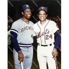  DI545 Willie Mays NY Giants  & Hank Aaron Brewers Colorized Photo