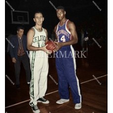  DF756 Cincinnati Royals star attraction Oscar Robertson poses with Boston Celtics ace Bob Cousy Colorized Photo